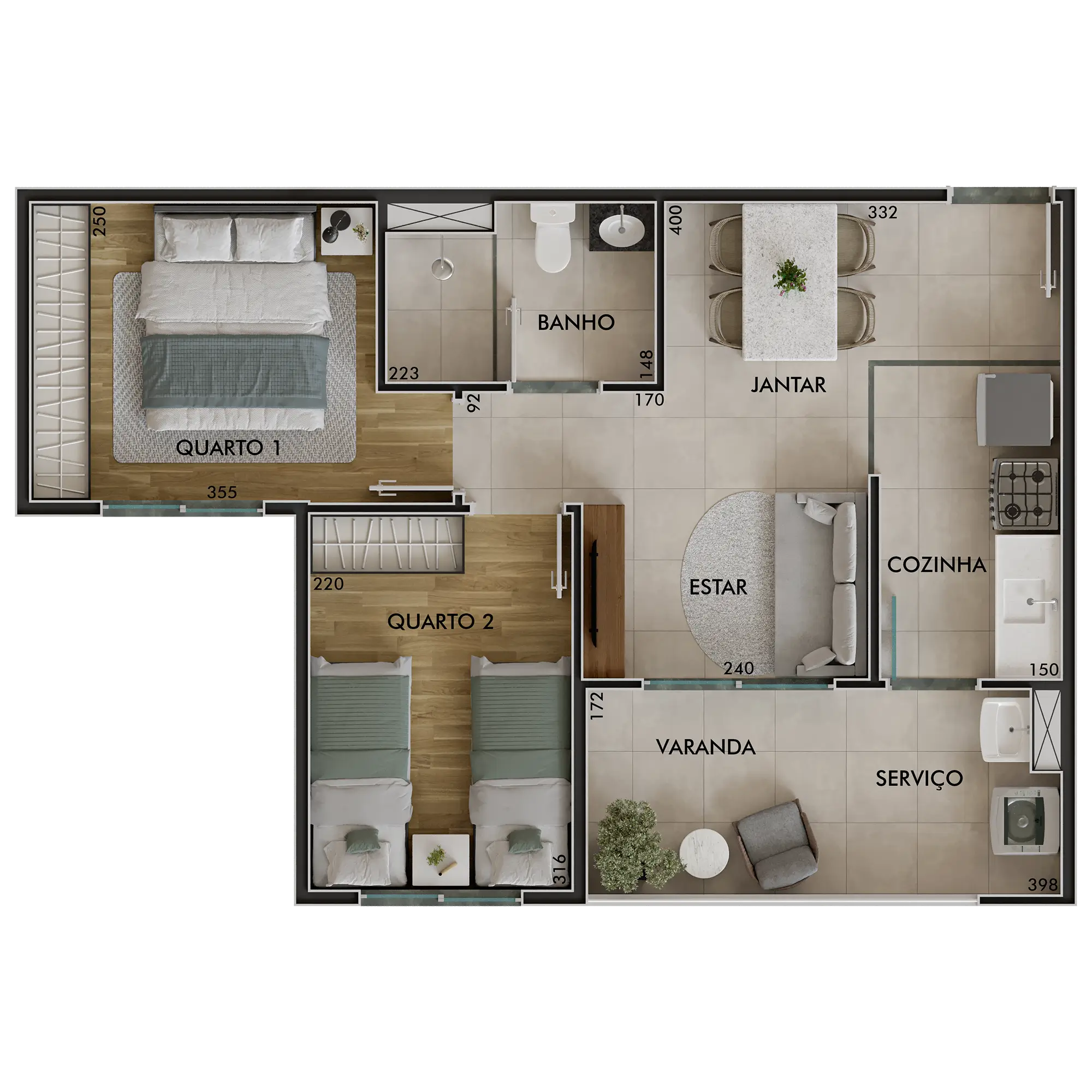 Planta Sinfonia Santo Amaro, 22,7m², 2 dormitórios, unidade de meio