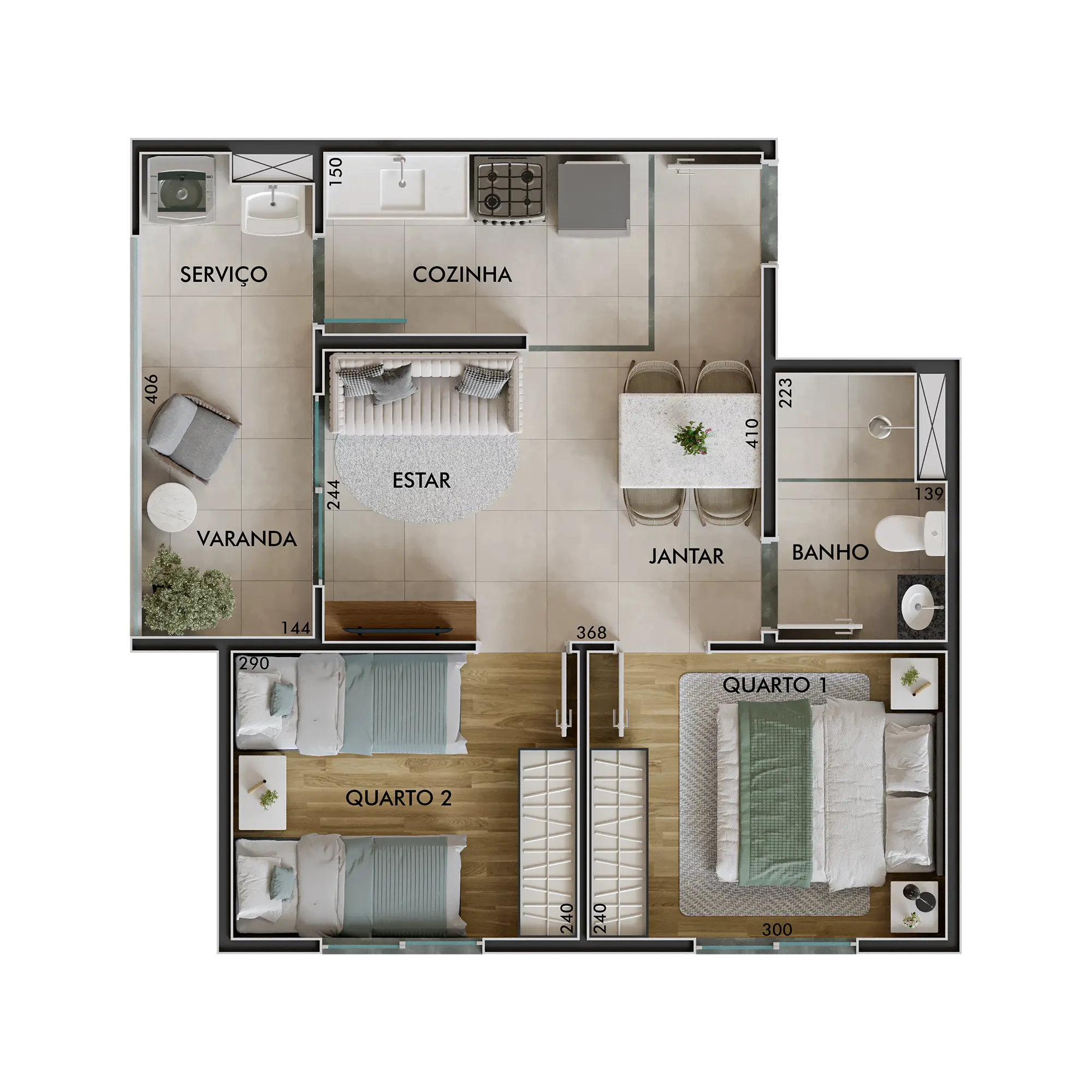 Planta Atlas Sacomã, 22,7m², 2 dormitórios, unidade de ponta