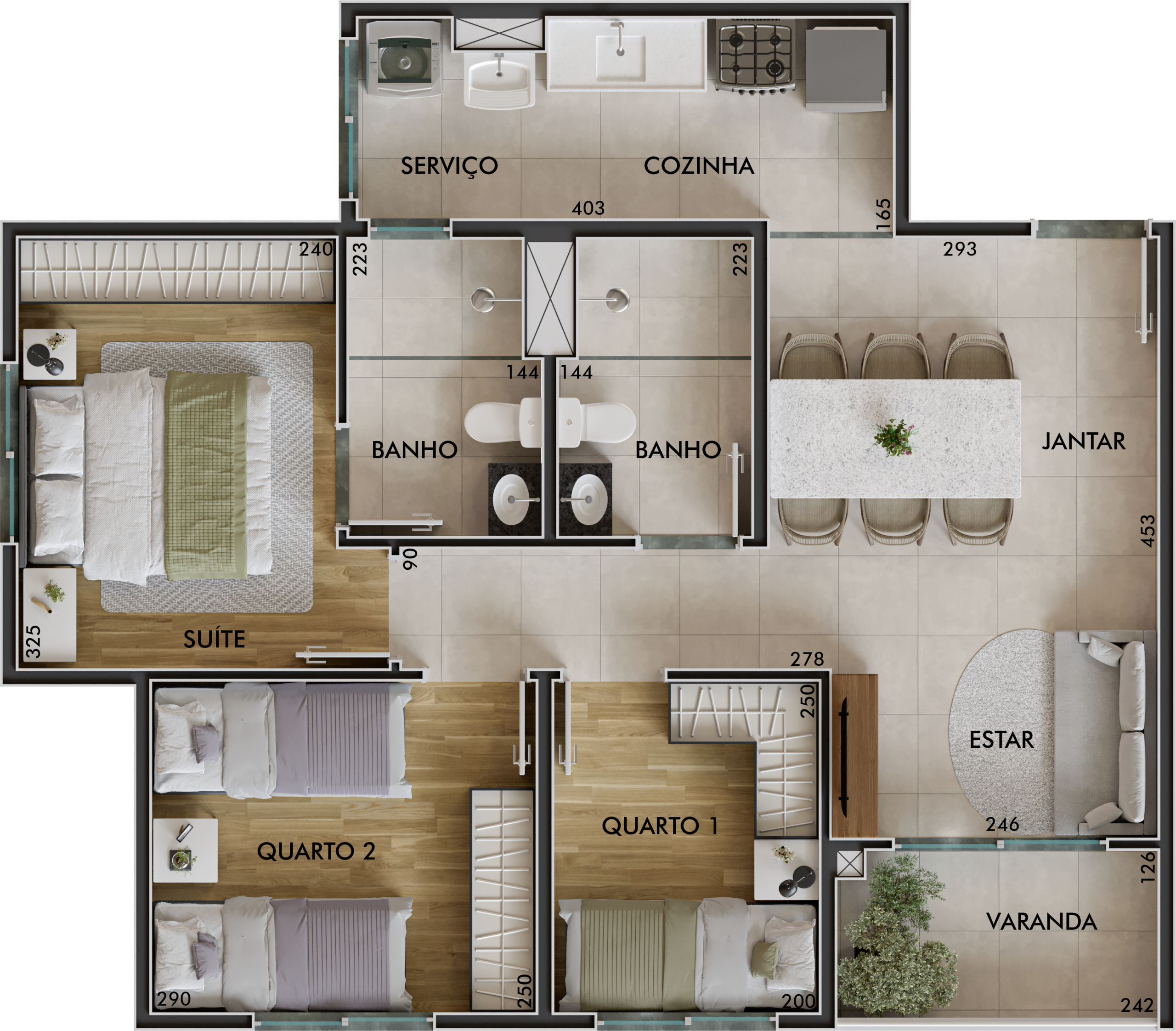 Planta Sinfonia Santo Amaro, 31,8m², 3 dormitórios, unidade de ponta